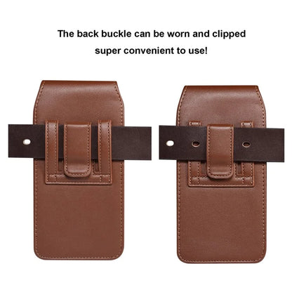 6.2-6.5 inch PU Leather Phone Bag Waist Belt Hanging Phone Holster with Card Slot (Vertical Type)