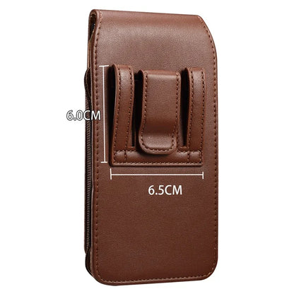 6.2-6.5 inch PU Leather Phone Bag Waist Belt Hanging Phone Holster with Card Slot (Vertical Type)