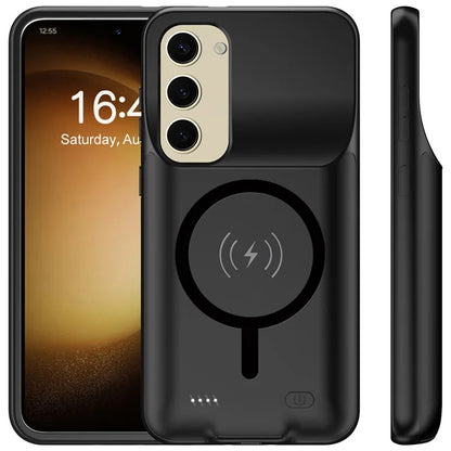 For Samsung Galaxy S23 10000mAh Phone Extended Battery Compatible with MagSafe TPU Edge Charging Case