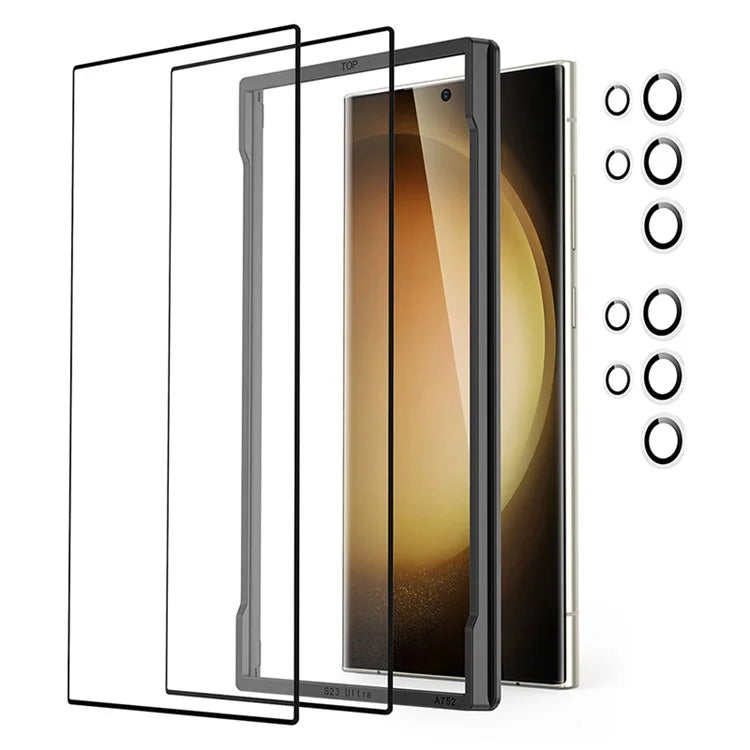 ESR 2Pcs Screen Protector Samsung Galaxy S23 Ultra , Easy Installation Tempered Glass Film + 2 Pack Camera Lens Protector