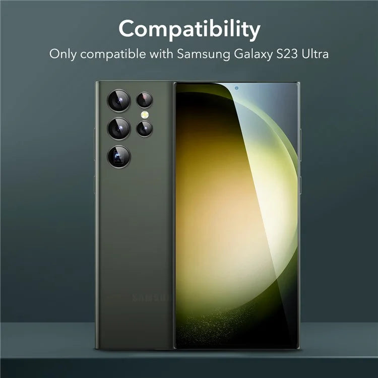 ESR 2Pcs Screen Protector Samsung Galaxy S23 Ultra , Easy Installation Tempered Glass Film + 2 Pack Camera Lens Protector