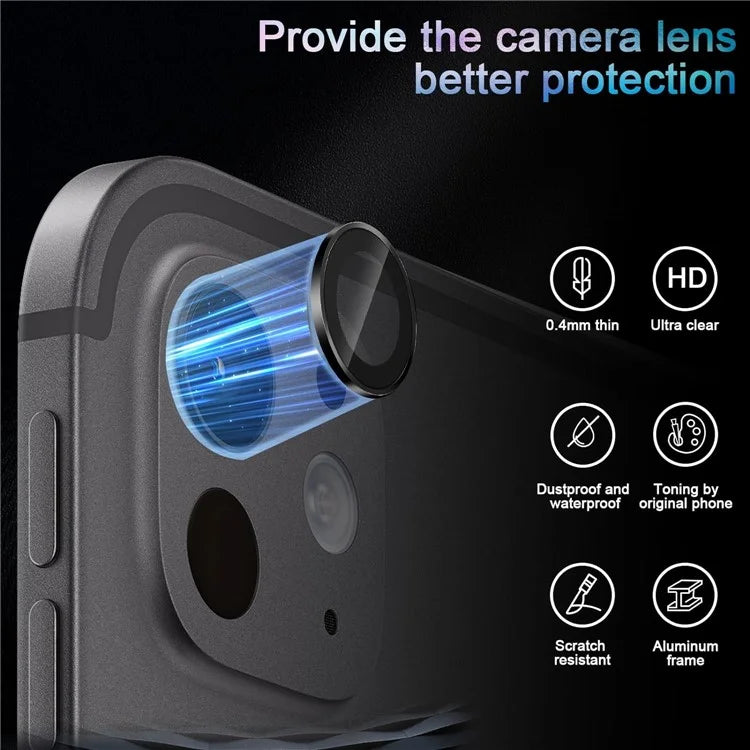 2Pcs For iPad Pro 11 (2024) / iPad Pro 13 (2024) Camera Lens Protector Metal Ring Tempered Glass Film