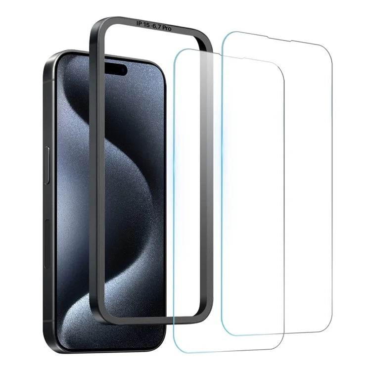 NORTHJO 2Pcs A+ For iPhone 15 Pro Max Screen Protector 2.5D Tempered Glass Film with Installation Frame