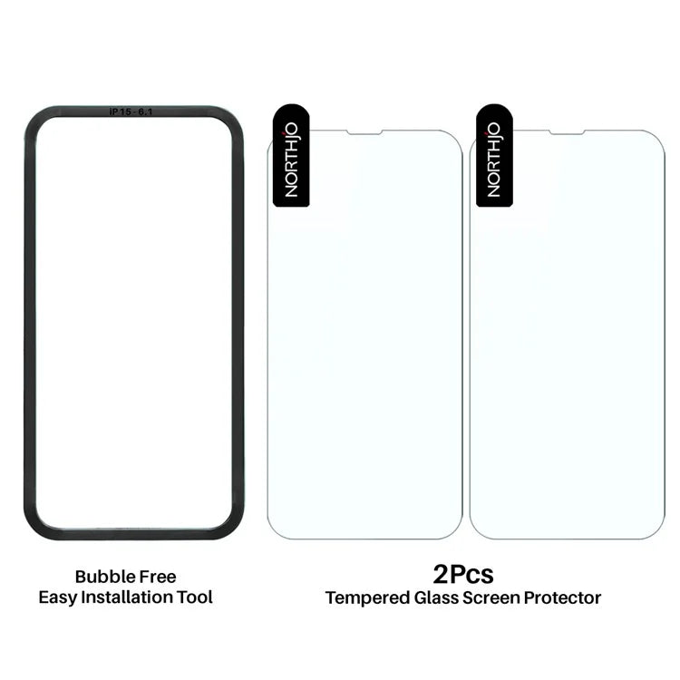 NORTHJO 2Pcs A+ For iPhone 15 Clear Screen Protector 0.3mm 2.5D Tempered Glass Film with Installation Tool