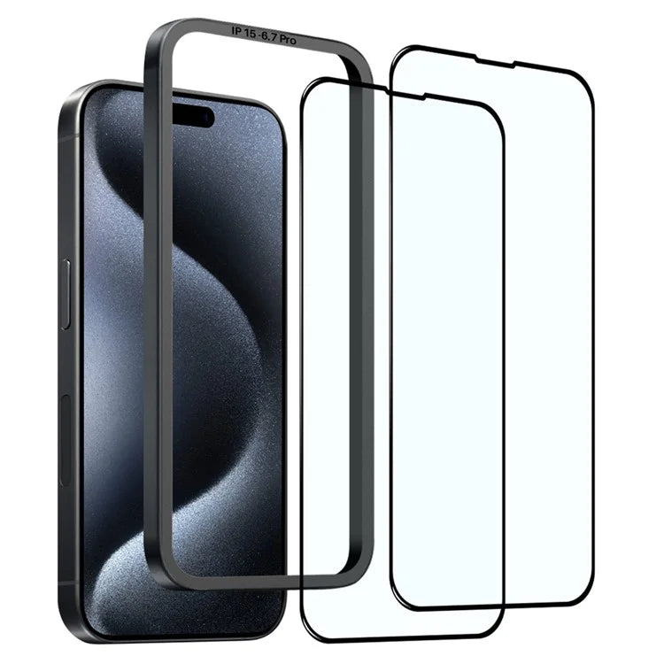 NORTHJO 2Pcs A+ For iPhone 15 Pro Max Screen Protector Silk Printing Film with Installation Alignment Frame