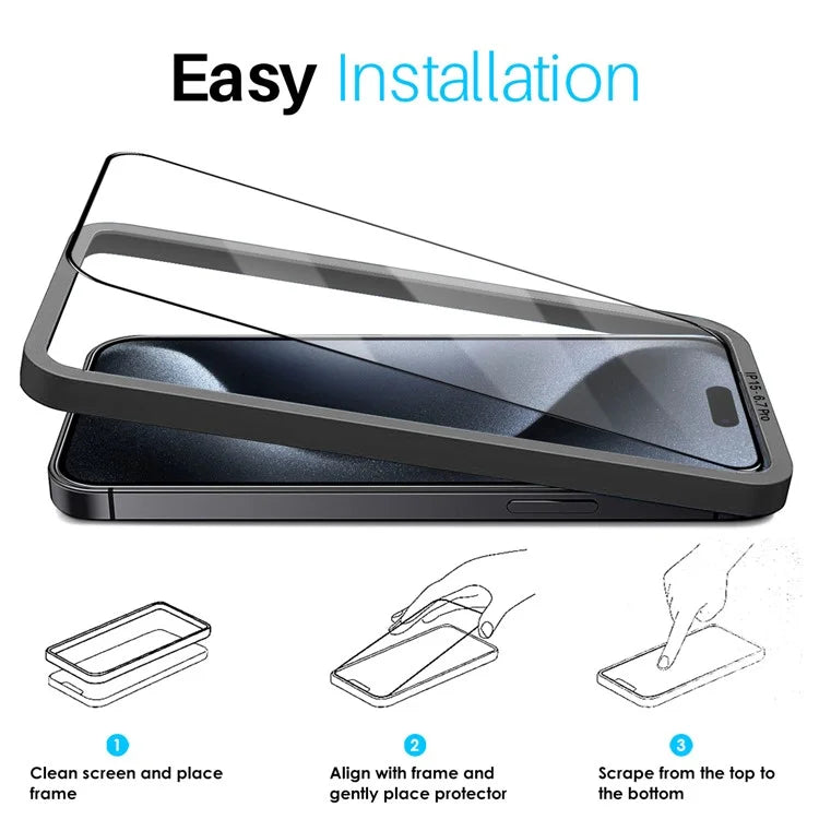 NORTHJO 2Pcs A+ For iPhone 15 Pro Max Screen Protector Silk Printing Film with Installation Alignment Frame