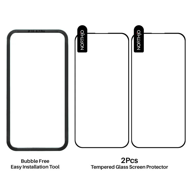 NORTHJO 2Pcs A+ For iPhone 15 Pro Max Screen Protector Silk Printing Film with Installation Alignment Frame