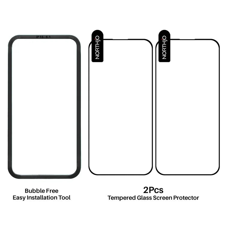 NORTHJO 2Pcs A+ For iPhone 15 Screen Protector 0.3mm High Aluminum-Silicon Glass Film with Alignment Frame