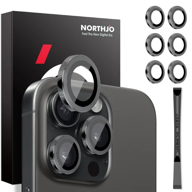 NORTHJO 2 Sets for iPhone 14 Pro / 14 Pro Max / 15 Pro / 15 Pro Max Tempered Glass Lens Protector CD Veins Metal Ring Lens Guard