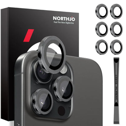 NORTHJO 2 Sets for iPhone 14 Pro / 14 Pro Max / 15 Pro / 15 Pro Max Tempered Glass Lens Protector CD Veins Metal Ring Lens Guard