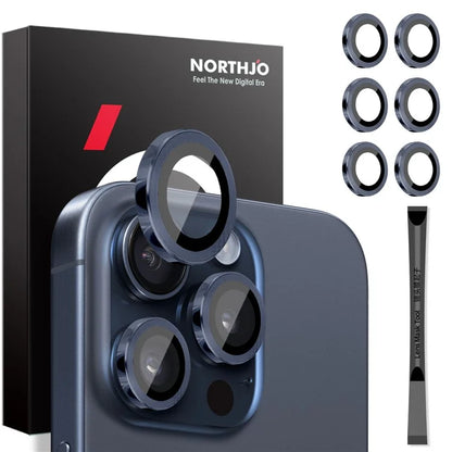 NORTHJO 2 Sets for iPhone 14 Pro / 14 Pro Max / 15 Pro / 15 Pro Max Tempered Glass Lens Protector CD Veins Metal Ring Lens Guard
