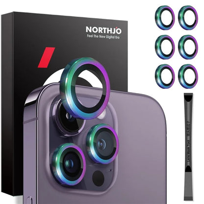 NORTHJO 2 Sets for iPhone 14 Pro / 14 Pro Max / 15 Pro / 15 Pro Max Tempered Glass Lens Protector CD Veins Metal Ring Lens Guard