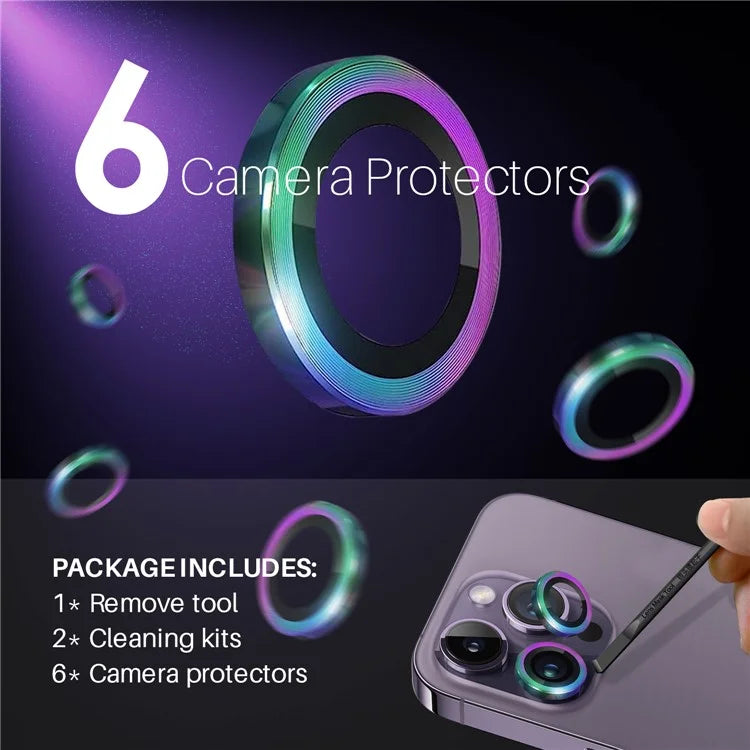 NORTHJO 2 Sets for iPhone 14 Pro / 14 Pro Max / 15 Pro / 15 Pro Max Tempered Glass Lens Protector CD Veins Metal Ring Lens Guard