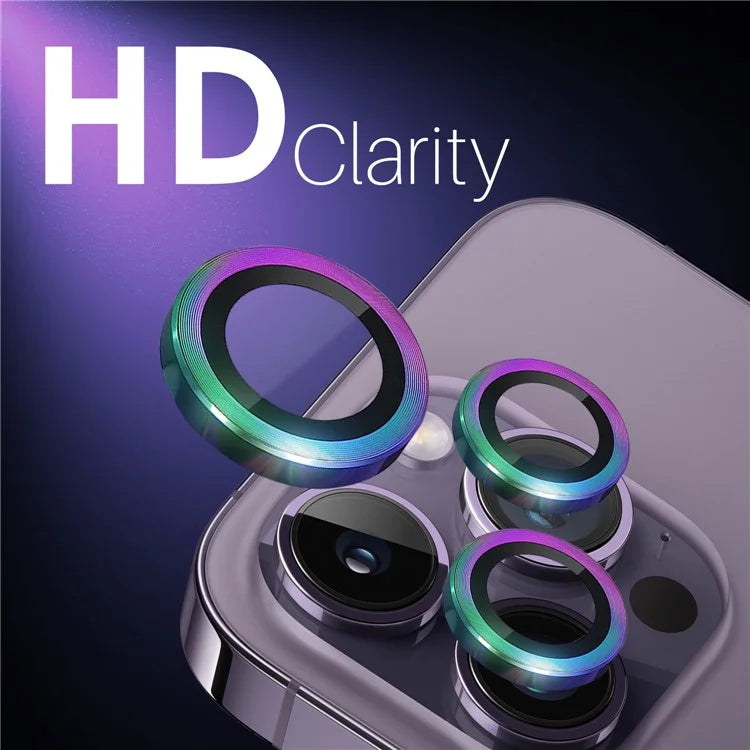 NORTHJO 2 Sets for iPhone 14 Pro / 14 Pro Max / 15 Pro / 15 Pro Max Tempered Glass Lens Protector CD Veins Metal Ring Lens Guard