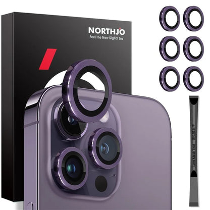 NORTHJO 2 Sets for iPhone 14 Pro / 14 Pro Max / 15 Pro / 15 Pro Max Tempered Glass Lens Protector CD Veins Metal Ring Lens Guard