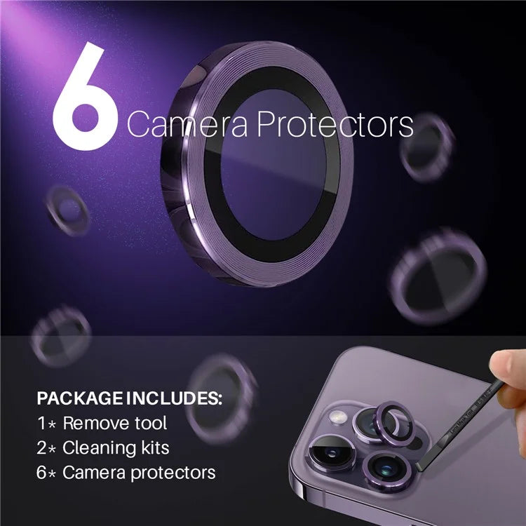 NORTHJO 2 Sets for iPhone 14 Pro / 14 Pro Max / 15 Pro / 15 Pro Max Tempered Glass Lens Protector CD Veins Metal Ring Lens Guard