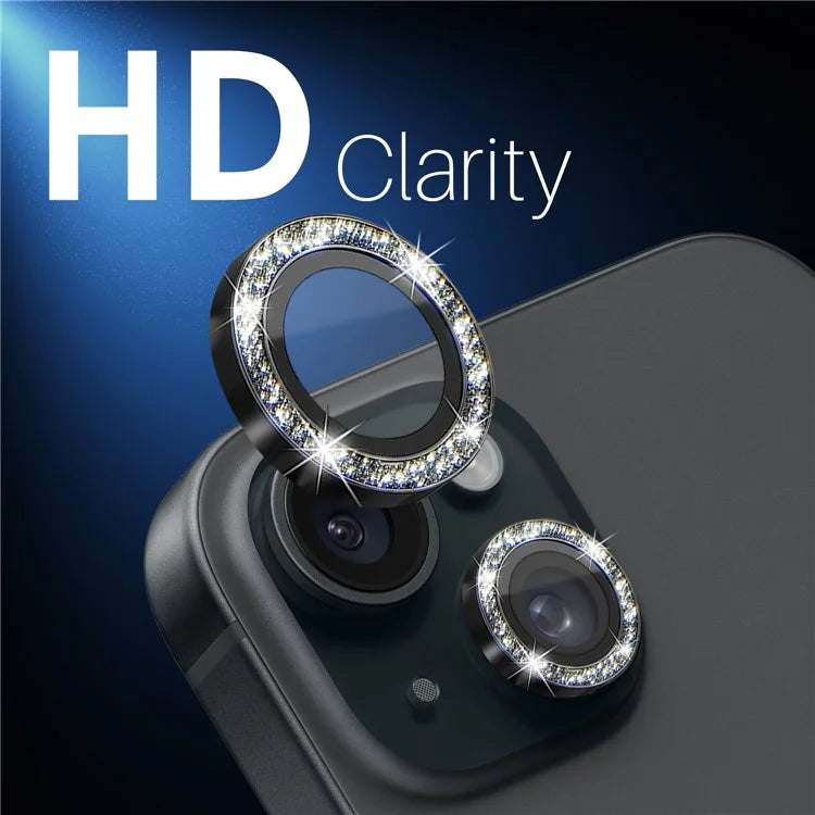 NORTHJO 3 Sets for iPhone 15 / 15 Plus / 14 / 14 Plus Lens Protector Glitter Metal Ring Tempered Glass Lens Film