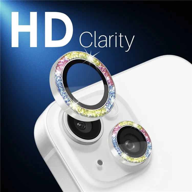 NORTHJO 3 Sets for iPhone 15 / 15 Plus / 14 / 14 Plus Lens Protector Glitter Metal Ring Tempered Glass Lens Film