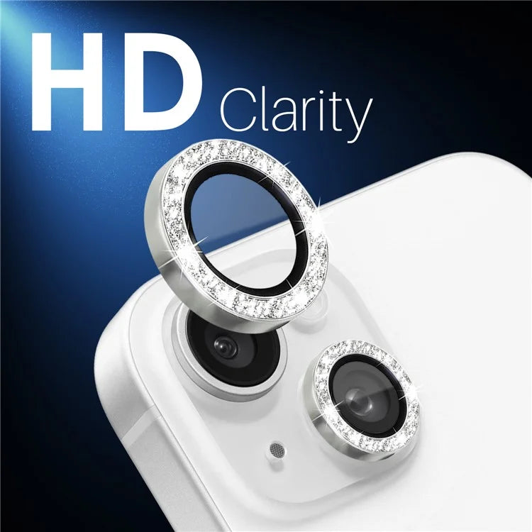 NORTHJO 3 Sets for iPhone 15 / 15 Plus / 14 / 14 Plus Lens Protector Glitter Metal Ring Tempered Glass Lens Film