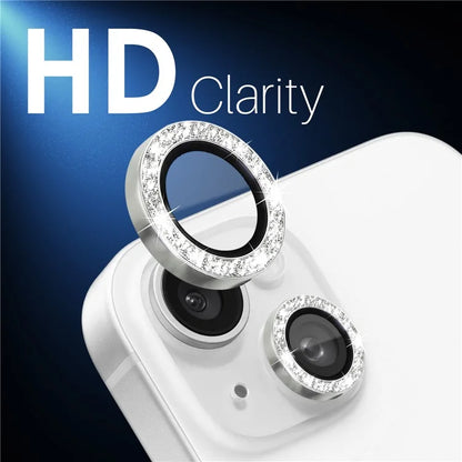 NORTHJO 3 Sets for iPhone 15 / 15 Plus / 14 / 14 Plus Lens Protector Glitter Metal Ring Tempered Glass Lens Film