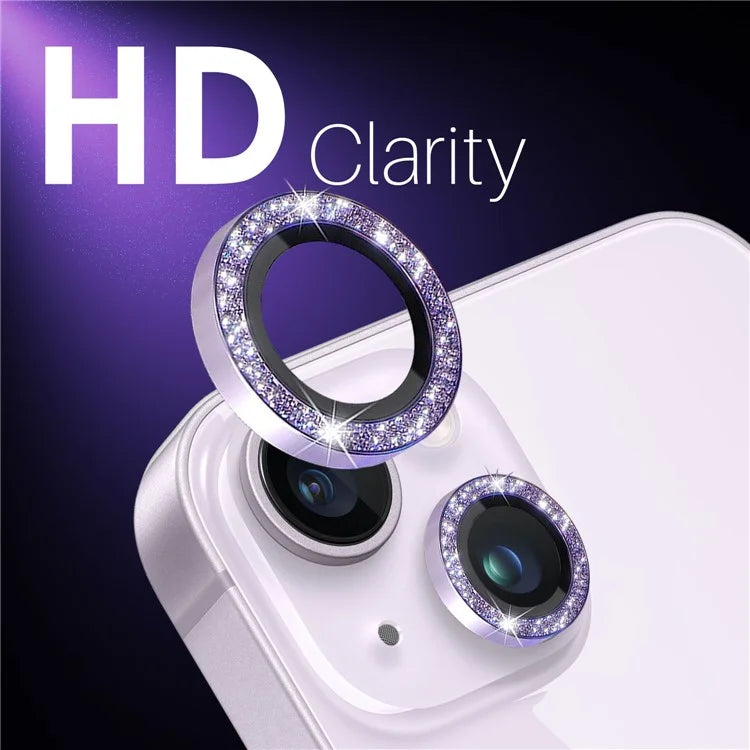 NORTHJO 3 Sets for iPhone 15 / 15 Plus / 14 / 14 Plus Lens Protector Glitter Metal Ring Tempered Glass Lens Film