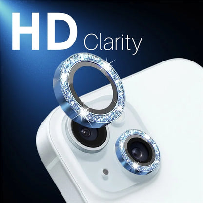 NORTHJO 3 Sets for iPhone 15 / 15 Plus / 14 / 14 Plus Lens Protector Glitter Metal Ring Tempered Glass Lens Film
