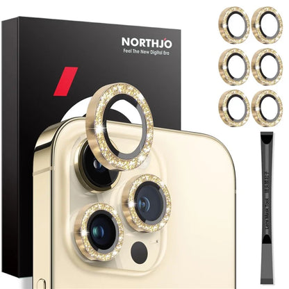 NORTHJO 2 Sets for iPhone 15 Pro / 15 Pro Max / 14 Pro / 14 Pro Max Lens Protector Glitter Ring Tempered Glass Lens Guard