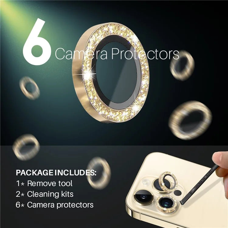 NORTHJO 2 Sets for iPhone 15 Pro / 15 Pro Max / 14 Pro / 14 Pro Max Lens Protector Glitter Ring Tempered Glass Lens Guard