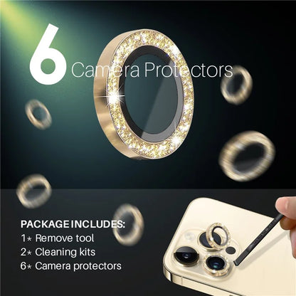 NORTHJO 2 Sets for iPhone 15 Pro / 15 Pro Max / 14 Pro / 14 Pro Max Lens Protector Glitter Ring Tempered Glass Lens Guard