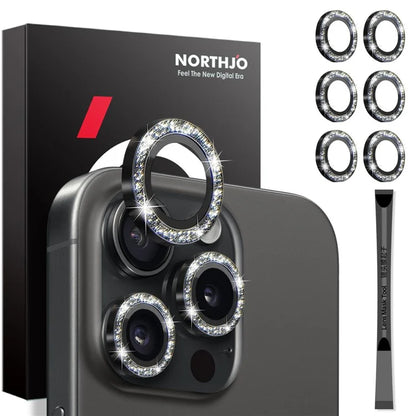 NORTHJO 2 Sets for iPhone 15 Pro / 15 Pro Max / 14 Pro / 14 Pro Max Lens Protector Glitter Ring Tempered Glass Lens Guard