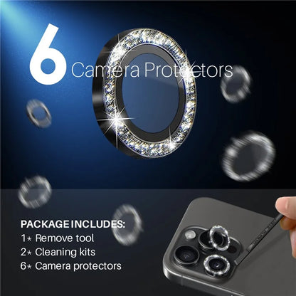 NORTHJO 2 Sets for iPhone 15 Pro / 15 Pro Max / 14 Pro / 14 Pro Max Lens Protector Glitter Ring Tempered Glass Lens Guard