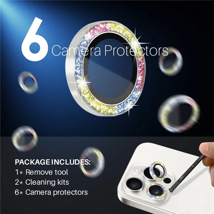 NORTHJO 2 Sets for iPhone 15 Pro / 15 Pro Max / 14 Pro / 14 Pro Max Lens Protector Glitter Ring Tempered Glass Lens Guard