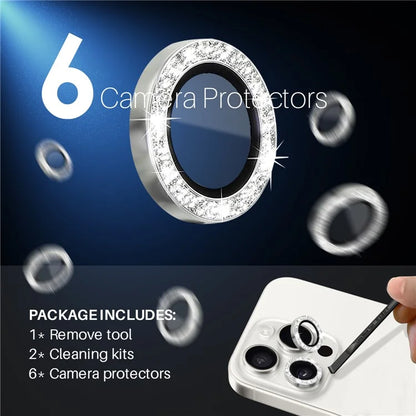 NORTHJO 2 Sets for iPhone 15 Pro / 15 Pro Max / 14 Pro / 14 Pro Max Lens Protector Glitter Ring Tempered Glass Lens Guard