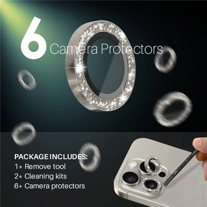 NORTHJO 2 Sets for iPhone 15 Pro / 15 Pro Max / 14 Pro / 14 Pro Max Lens Protector Glitter Ring Tempered Glass Lens Guard