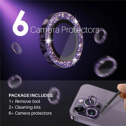 NORTHJO 2 Sets for iPhone 15 Pro / 15 Pro Max / 14 Pro / 14 Pro Max Lens Protector Glitter Ring Tempered Glass Lens Guard