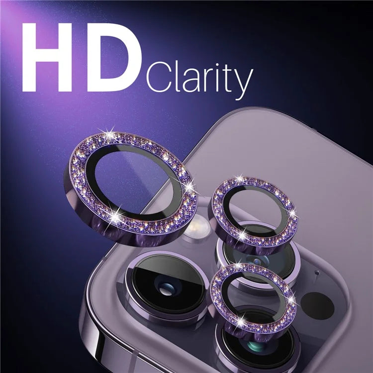 NORTHJO 2 Sets for iPhone 15 Pro / 15 Pro Max / 14 Pro / 14 Pro Max Lens Protector Glitter Ring Tempered Glass Lens Guard