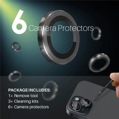 NORTHJO 3 Sets for iPhone 15 / 15 Plus / 14 / 14 Plus Tempered Glass Lens Protector CD Veins Metal Ring Lens Film