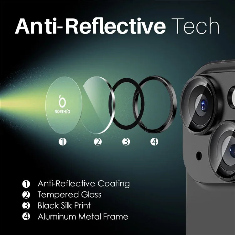 NORTHJO 3 Sets for iPhone 15 / 15 Plus / 14 / 14 Plus Tempered Glass Lens Protector CD Veins Metal Ring Lens Film