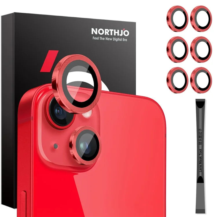 NORTHJO 3 Sets for iPhone 15 / 15 Plus / 14 / 14 Plus Tempered Glass Lens Protector CD Veins Metal Ring Lens Film