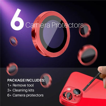 NORTHJO 3 Sets for iPhone 15 / 15 Plus / 14 / 14 Plus Tempered Glass Lens Protector CD Veins Metal Ring Lens Film