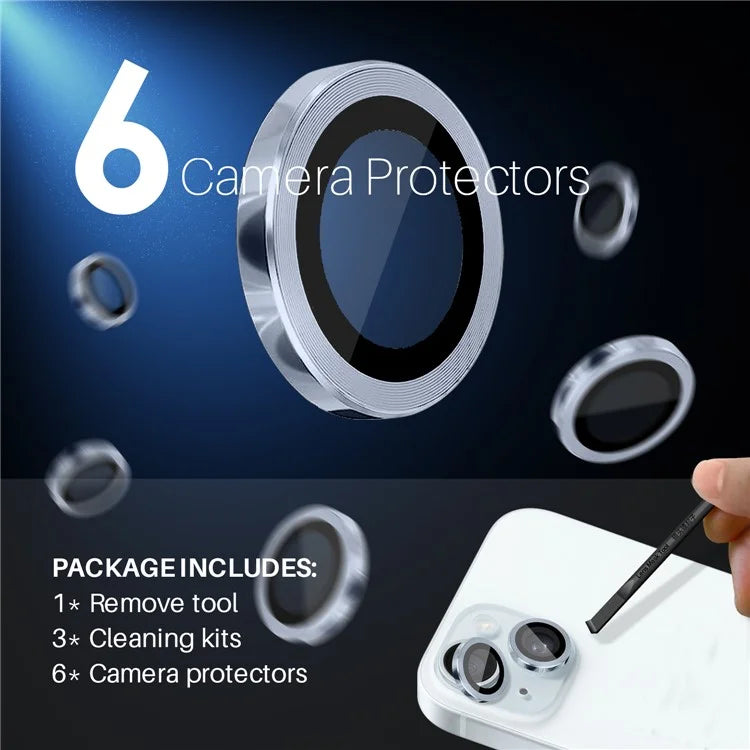 NORTHJO 3 Sets for iPhone 15 / 15 Plus / 14 / 14 Plus Tempered Glass Lens Protector CD Veins Metal Ring Lens Film