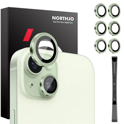 NORTHJO 3 Sets for iPhone 15 / 15 Plus / 14 / 14 Plus Tempered Glass Lens Protector CD Veins Metal Ring Lens Film