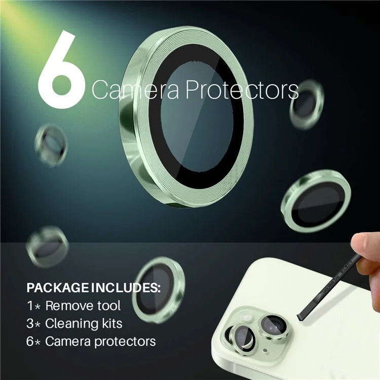 NORTHJO 3 Sets for iPhone 15 / 15 Plus / 14 / 14 Plus Tempered Glass Lens Protector CD Veins Metal Ring Lens Film