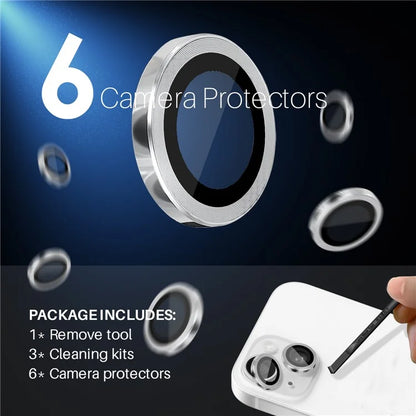 NORTHJO 3 Sets for iPhone 15 / 15 Plus / 14 / 14 Plus Tempered Glass Lens Protector CD Veins Metal Ring Lens Film