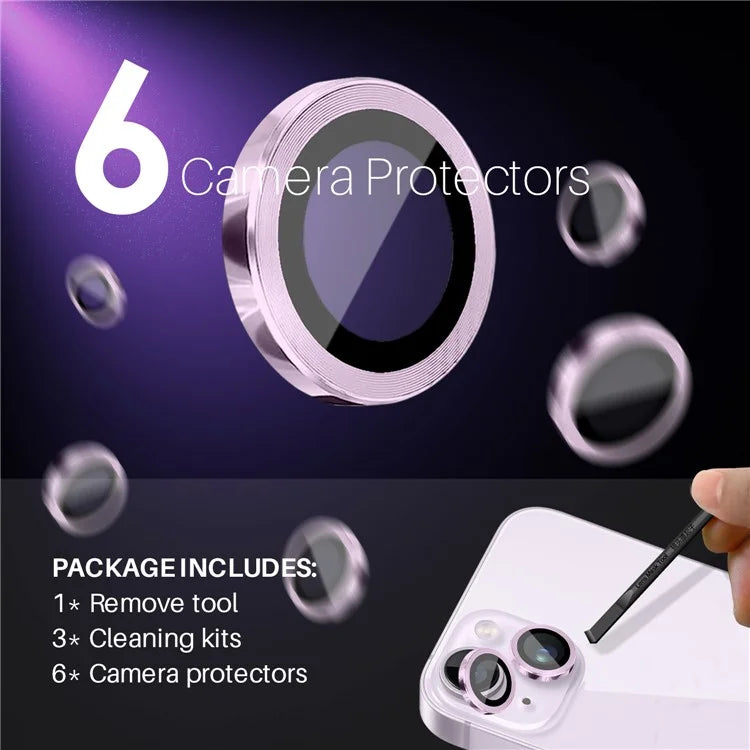 NORTHJO 3 Sets for iPhone 15 / 15 Plus / 14 / 14 Plus Tempered Glass Lens Protector CD Veins Metal Ring Lens Film