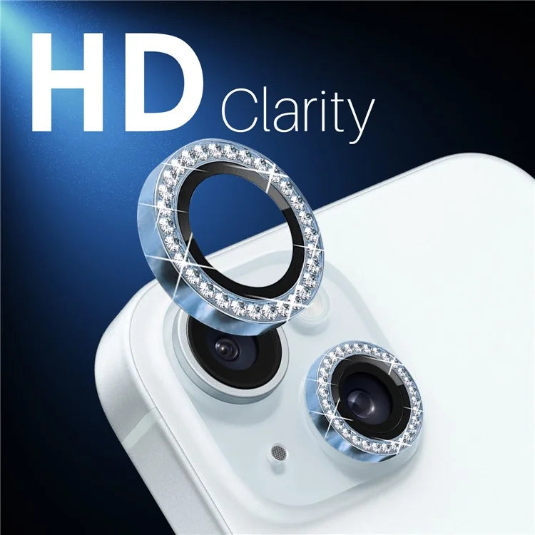 NORTHJO 3 Sets for iPhone 15 / 15 Plus / 14 / 14 Plus Lens Protector Rhinestone Decor Metal+Tempered Glass Lens Film