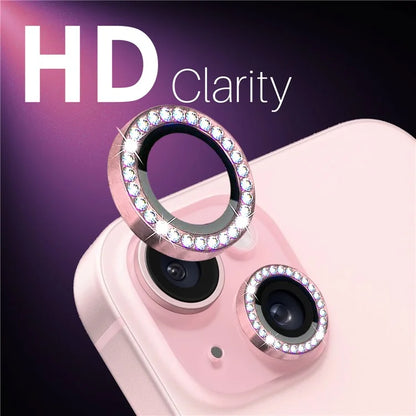 NORTHJO 3 Sets for iPhone 15 / 15 Plus / 14 / 14 Plus Lens Protector Rhinestone Decor Metal+Tempered Glass Lens Film