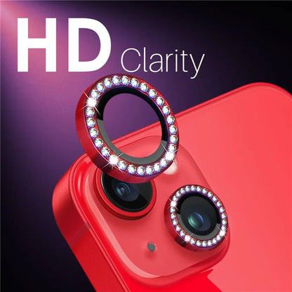 NORTHJO 3 Sets for iPhone 15 / 15 Plus / 14 / 14 Plus Lens Protector Rhinestone Decor Metal+Tempered Glass Lens Film