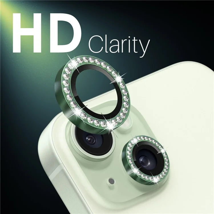 NORTHJO 3 Sets for iPhone 15 / 15 Plus / 14 / 14 Plus Lens Protector Rhinestone Decor Metal+Tempered Glass Lens Film