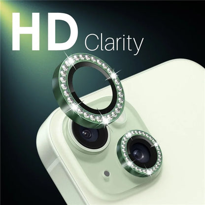 NORTHJO 3 Sets for iPhone 15 / 15 Plus / 14 / 14 Plus Lens Protector Rhinestone Decor Metal+Tempered Glass Lens Film